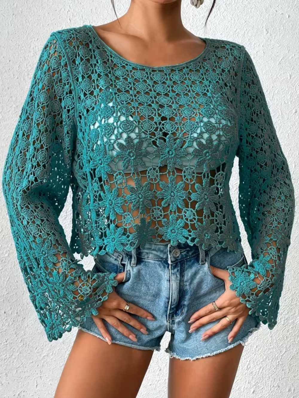 NWOT ❤️‍🔥 TEAL CROCHET BEACH COVER UP SIZE MEDIUM